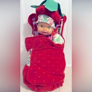 90s Vintage Kinder-Garden Babies STRAWBERRY Baby Doll W/ Carrier